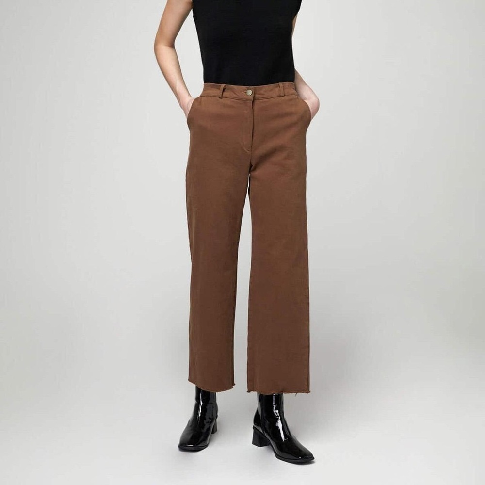 OAK + FORT Cropped Straight-Leg Pants in Brown